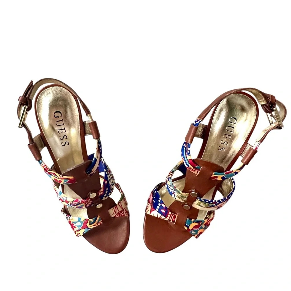 Guess Brown and Multicolor Floral Heels - Picture 9 of 16